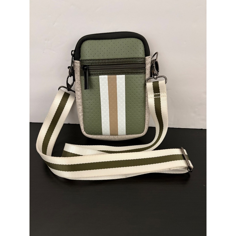 Haute Shore Women Crossbody Bag Neoprene Small Olive Green Striped Phone Purse